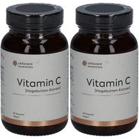 Produktbild von Cellavent Essentials Vitamin C Kapseln mit Acerola und Hagebutte vegan glutenfrei laktosefrei ohne Zusatzstoffe