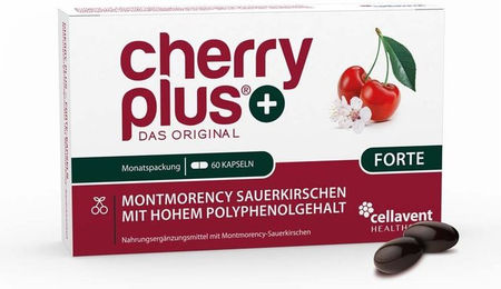 Cherry PLUS Forte Cellavent Healthcare GmbH Sauerkirschsaft Kapseln mit Polyphenolen und Zink 60 Stück – Bild 1 von 3