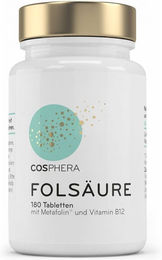 Cosphera Folsäure Tabletten vegan für Frauen, Schwangere und Stillende 180 Stück – Bild 1 von 1