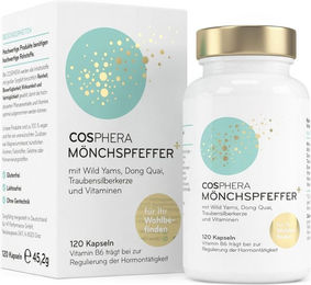 Cosphera Mönchspfeffer Kapseln mit Wild-Yams, Dong Quai, Traubensilberkerte und Vitaminen, 120 Kapseln, vegan und glutenfrei – Bild 1 von 1
