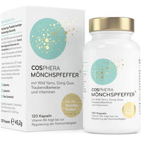 Produktbild von Cosphera Mönchspfeffer Kapseln mit Wild-Yams, Dong Quai, Traubensilberkerte und Vitaminen, 120 Kapseln, vegan und glutenfrei