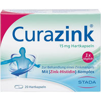 Produktbild von Curazink Hartkapseln mit 15 mg Zink-Histidin-Komplex, 20 Kapseln, glutenfrei und laktosefrei