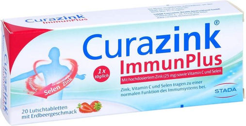 Curazink ImmunPlus Lutschtabletten mit Zinkcitrat von STADA, vegan, zuckerfrei, glutenfrei und laktosefrei, 20 Stück – Bild 1 von 2