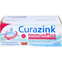Produktbild von Curazink ImmunPlus Lutschtabletten von STADA mit Zinkcitrat, vegan, zuckerfrei, glutenfrei und laktosefrei, 100 Stück