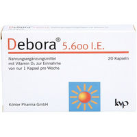 Produktbild von Debora Vitamin D3 Köhler Pharma 5.600 IE Kapseln 20 Stück glutenfrei und laktosefrei für Erwachsene