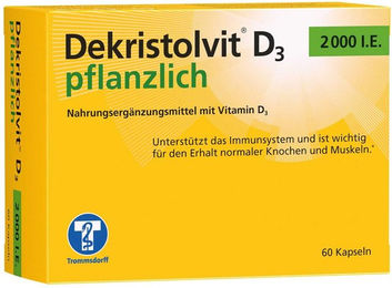 Dekristol Vitamin D3 2000 IE Kapseln vegan glutenfrei laktosefrei für Erwachsene und Kinder 60 Stück – Bild 1 von 1