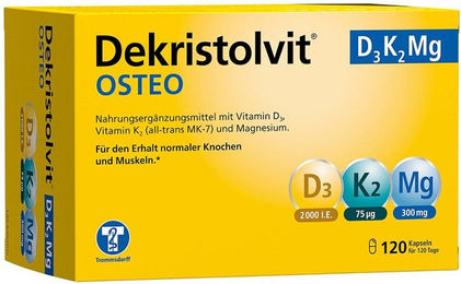 Dekristolvit OSTEO D3K2Mg Kapseln mit Vitamin D3, K2 und Magnesium, 120 Stück, vegetarisch, glutenfrei, laktosefrei und zuckerfrei – Bild 1 von 1