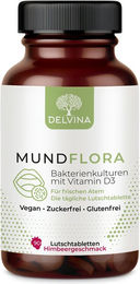 Delvina Mundflora Lutschtabletten Himbeere mit Bakterienkulturen und Vitamin D3 90 Stück vegan und zuckerfrei – Bild 1 von 3