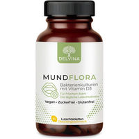 Produktbild von Delvina Mundflora Lutschtabletten mit Bakterienkulturen und Vitamin D3 Zitrone vegan zuckerfrei glutenfrei 90 Stück