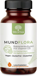 Delvina Mundflora Lutschtabletten mit Vitamin D3 und Bakterienkulturen Orangengeschmack vegan zuckerfrei glutenfrei 90 Stück – Bild 1 von 3