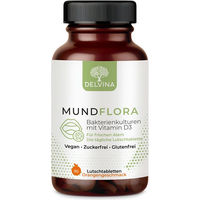 Produktbild von Delvina Mundflora Lutschtabletten mit Vitamin D3 und Bakterienkulturen Orangengeschmack vegan zuckerfrei glutenfrei 90 Stück