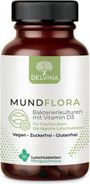 Delvina Mundflora Vegan Lutschtabletten mit Bakterienkulturen und Vitamin D3 Minzgeschmack Zuckerfrei 90 Stück – Bild 1 von 4