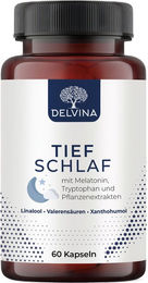 Delvina Tief Schlafkapseln mit Melatonin, Tryptophan, Valerensäure, Linalool und Xanthohumol vegan ohne Zusatzstoffe 60 Kapseln – Bild 1 von 1