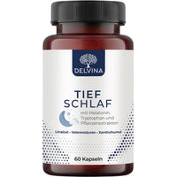 Produktbild von Delvina Tief Schlafkapseln mit Melatonin, Tryptophan, Valerensäure, Linalool und Xanthohumol vegan ohne Zusatzstoffe 60 Kapseln