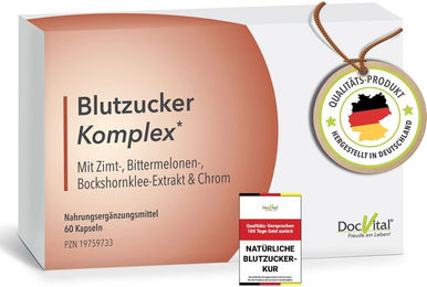 DocVital Blutzucker Komplex Mineralstoff-Komplex Kapseln vegan glutenfrei laktosefrei 60 Kapseln – Bild 1 von 1