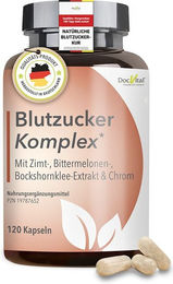 DocVital Blutzucker Komplex Mineralstoff-Komplex mit Ceylon Zimt, Chrom und Magnesium, vegane Kapseln, 120 Stück – Bild 1 von 1