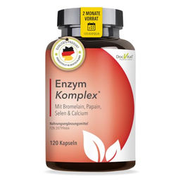 DocVital Multi-Enzym-Komplex mit 800 mg Bromelain, Papain, Rutin, Selen und Calcium, 120 Kapseln, vegan, glutenfrei und laktosefrei – Bild 1 von 2