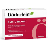 Produktbild von Döderlein Ferro Biotic Eisen Fumarat und Milchsäurebakterien Kapseln vegan für Frauen, Schwangere und Stillende, 30 Kapseln