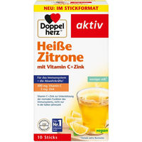 Produktbild von Doppelherz aktiv heiße Zitrone Granulat mit Vitamin C und Zink vegan glutenfrei laktosefrei 10 Stück