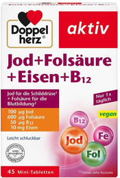 Doppelherz aktiv Jod, Folsäure, Eisen und Vitamin B12 Tabletten für Frauen, Schwangere, Stillende und Senioren, 45 Tabletten – Bild 1 von 2