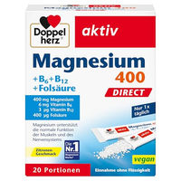Produktbild von Doppelherz Aktiv Magnesium 400 mg mit B6, B12 und Folsäure Direkt Pellets Vegan 20 Portionen