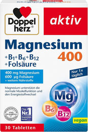 Doppelherz aktiv Magnesium 400 mg mit Vitamin B1, B6, B12 und Folsäure Tabletten glutenfrei für Sportler und Erwachsene 30 Stück – Bild 1 von 4