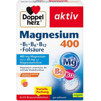 Produktbild von Doppelherz aktiv Magnesium 400 mg mit Vitamin B1, B6, B12 und Folsäure Brausetabletten für Erwachsene und Sportler 90 Stück
