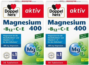 Doppelherz aktiv Magnesium 400 mg mit Vitamin B12, C und E Tabletten vegan – Bild 1 von 1