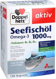 Doppelherz aktiv Seefischöl Omega-3 1000 mg mit Folsäure Kapseln 120 Stück – Bild 1 von 2