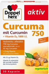 Doppelherz Curcuma 750 Kapseln mit standardisiertem Extrakt vegan und vegetarisch – Bild 1 von 3