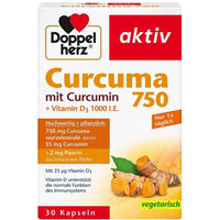 Produktbild von Doppelherz Curcuma 750 Kapseln mit standardisiertem Extrakt vegan und vegetarisch