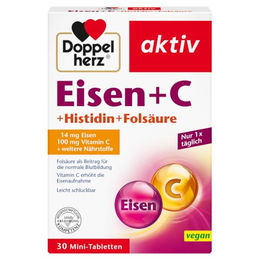 Doppelherz Eisen Fumarat mit Vitamin C und L-Histidin vegan Tabletten 30 Stück für Erwachsene sowie Schwangere und Stillende – Bild 1 von 5