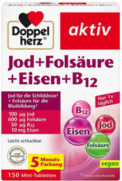Doppelherz Jod, Folsäure, Eisen und Vitamin B12 Tabletten für Frauen, 150 Stück – Bild 1 von 2