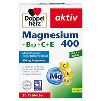 Produktbild von Doppelherz Magnesium 400 mg mit Vitamin B12, C und E Tabletten vegan glutenfrei laktosefrei 30 Stück