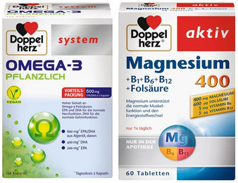 Doppelherz Magnesium 400 mit B-Komplex und Omega-3 Pflanzlich Tabletten Vegan für Sportler 180 Stück – Bild 1 von 1
