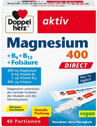 Doppelherz Magnesium 400 mit B Vitaminen Direct Pulver Sticks vegan glutenfrei laktosefrei für Sportler 40 Stück – Bild 1 von 2
