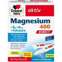 Produktbild von Doppelherz Magnesium 400 mit B Vitaminen Direct Pulver Sticks vegan glutenfrei laktosefrei für Sportler 40 Stück