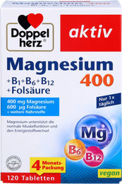 Doppelherz Magnesium 400 mit Vitamin B1 B6 B12 und Folsäure Tabletten 120 Stück – Bild 1 von 1