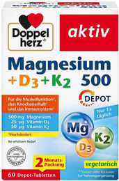 Doppelherz Magnesium 500 mit Vitamin D3 und K2 Depot Tabletten 60 Stück – Bild 1 von 3