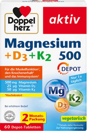 Doppelherz Magnesium 500 mit Vitamin D3 und K2 Depot Tabletten 60 Stück – Bild 1 von 1