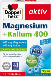 Doppelherz Magnesium + Kalium 400 Tabletten 30 Stück vegan laktosefrei glutenfrei für Sportler – Bild 1 von 2
