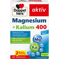 Produktbild von Doppelherz Magnesium und Kalium Tabletten 400 mg vegan laktosefrei glutenfrei 60 Stück