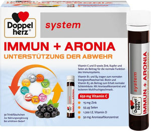 Doppelherz system Immun + Aronia mit Vitamin C, Vitamin D, Zink und Selen, 30 Trinkfläschchen – Bild 1 von 2