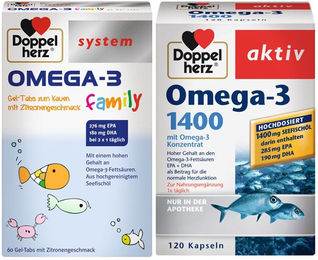 Doppelherz system OMEGA-3 family + Omega-3 1400 Kapseln für Erwachsene und Kinder 180 Stück – Bild 1 von 1
