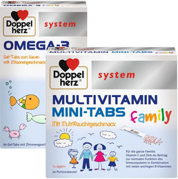 Doppelherz system OMEGA-3 family und system MULTIVITAMIN MINI-TABS family Lutschtabletten für Erwachsene und Kinder – Bild 1 von 1