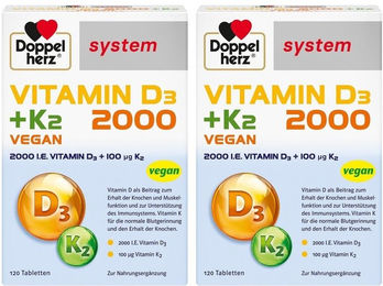 Doppelherz system Vitamin D3 + K2 2000 Tabletten vegan glutenfrei laktosefrei 240 Stück – Bild 1 von 1