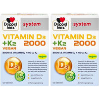 Produktbild von Doppelherz system Vitamin D3 + K2 2000 Tabletten vegan glutenfrei laktosefrei 240 Stück