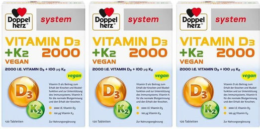 Doppelherz system Vitamin D3 + K2 2000 Tabletten vegan glutenfrei laktosefrei 360 Stück – Bild 1 von 3