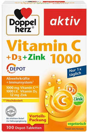 Doppelherz Vitamin C 1000 mg + D3 + Zink Depot Tabletten 100 Stück vegan vegetarisch – Bild 1 von 2
