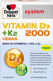 Doppelherz Vitamin D3 2000 + K2 Tabletten vegan glutenfrei laktosefrei 120 Stück – Bild 1 von 3